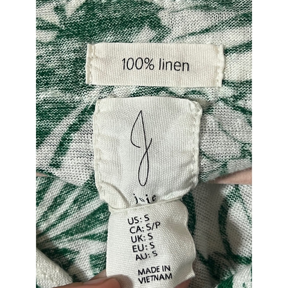 Joie Linen Button Up Top Small Tropical Botanical Green White Short Sleeve - Picture 3 of 4